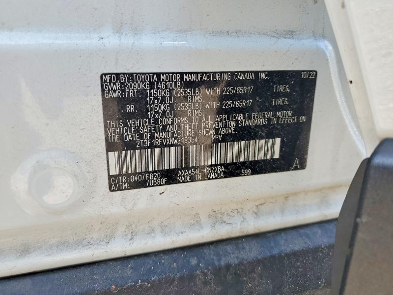 54313576 :رقم المزاد ، 2T3F1RFVXNW318354 vin ، 2022 Toyota Rav4 مزاد بيع
