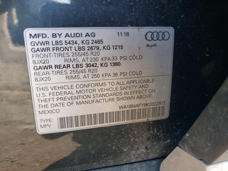 Aukcja sprzedaży 2019 Audi Q5, vin: WA1BNAFY6K2022972, numer aukcji: 55212976