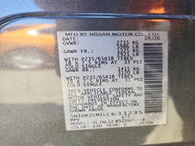 Aukcja sprzedaży 2020 Nissan Pathfinder, vin: 5N1DR2CM1LC633235, numer aukcji: 52577426