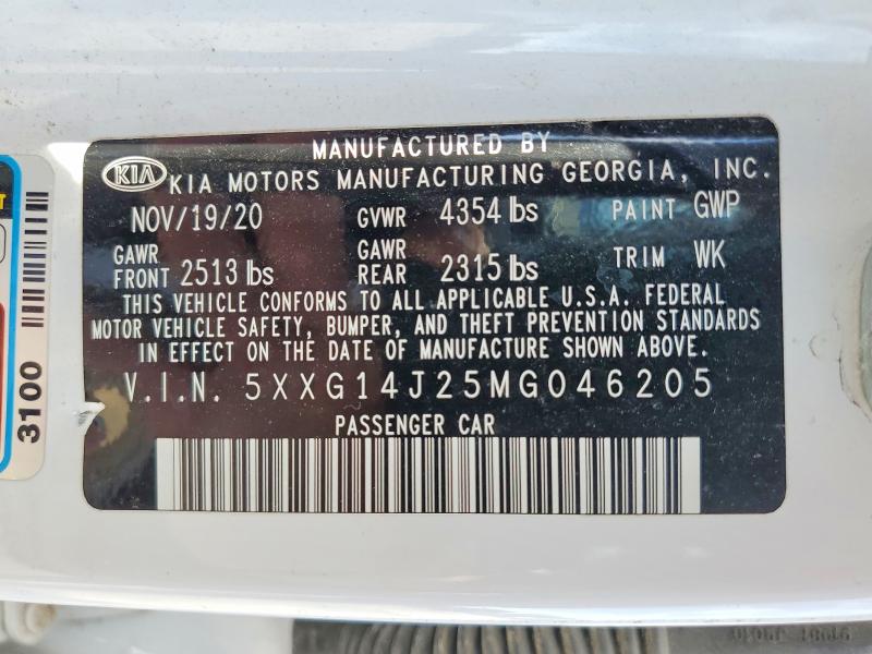 Продажа на аукционе авто 2021 Kia K5, vin: 5XXG14J25MG046205, номер лота: 55092676