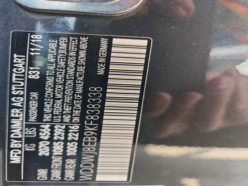 53253426 :رقم المزاد ، WDDWJ8EB9KF838338 vin ، 2019 Mercedes-benz C مزاد بيع