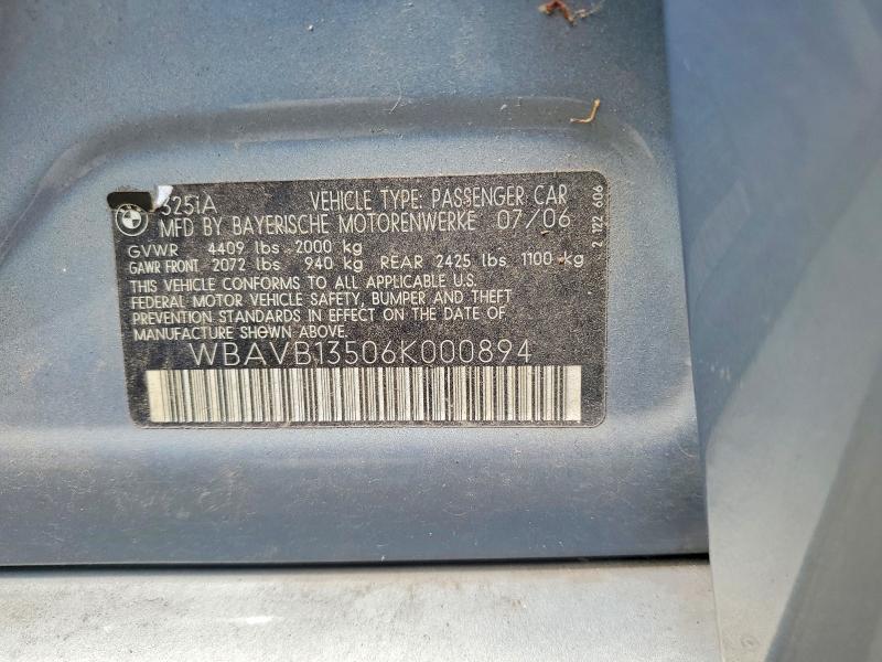 52212226 :رقم المزاد ، WBAVB13506K000894 vin ، 2006 Bmw 325 مزاد بيع