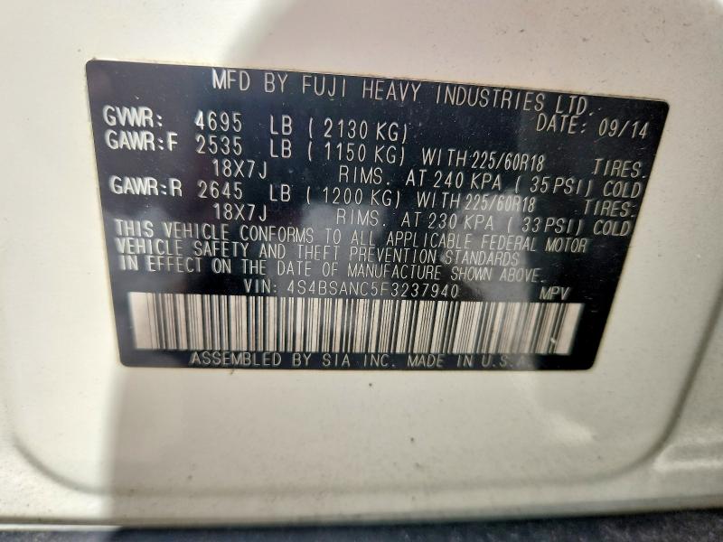 54111896 :رقم المزاد ، 4S4BSANC5F3237940 vin ، 2015 Subaru Outback مزاد بيع