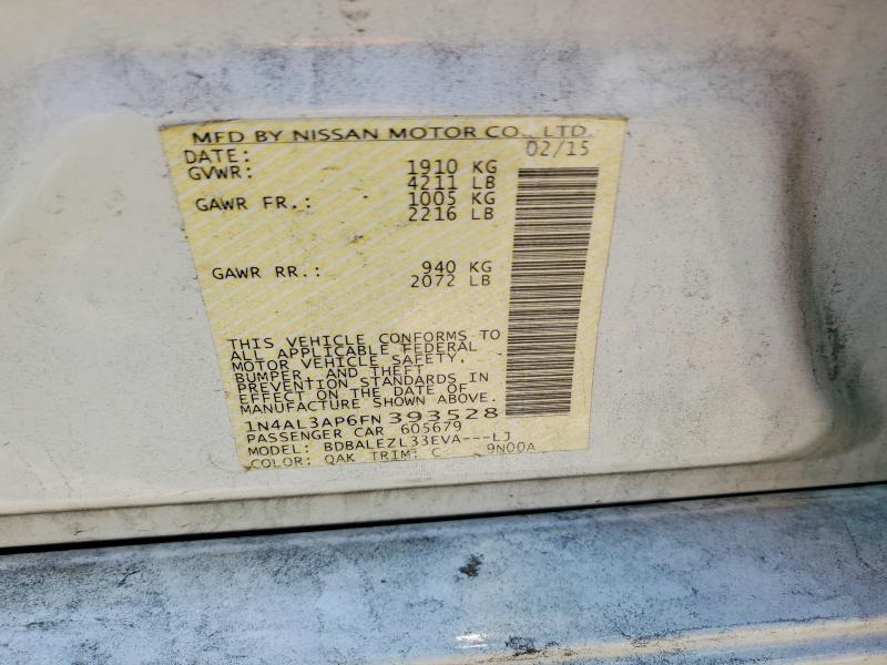 2015 Nissan Altima მანქანა იყიდება აუქციონზე, vin: 1N4AL3AP6FN393528, აუქციონის ნომერი: 52496566