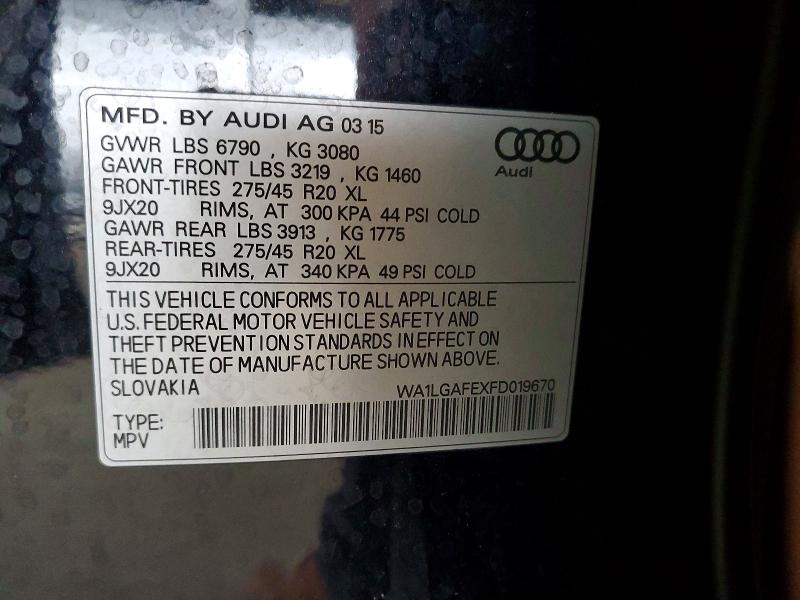 Продаж на аукціоні авто 2015 Audi Q7, vin: WA1LGAFEXFD019670, номер лоту: 53401606