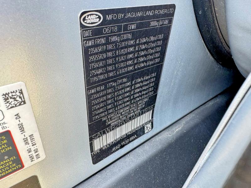 Aukcja sprzedaży 2018 Land Rover Range Rover Sport, vin: SALWR2RV8JA811916, numer aukcji: 52896006