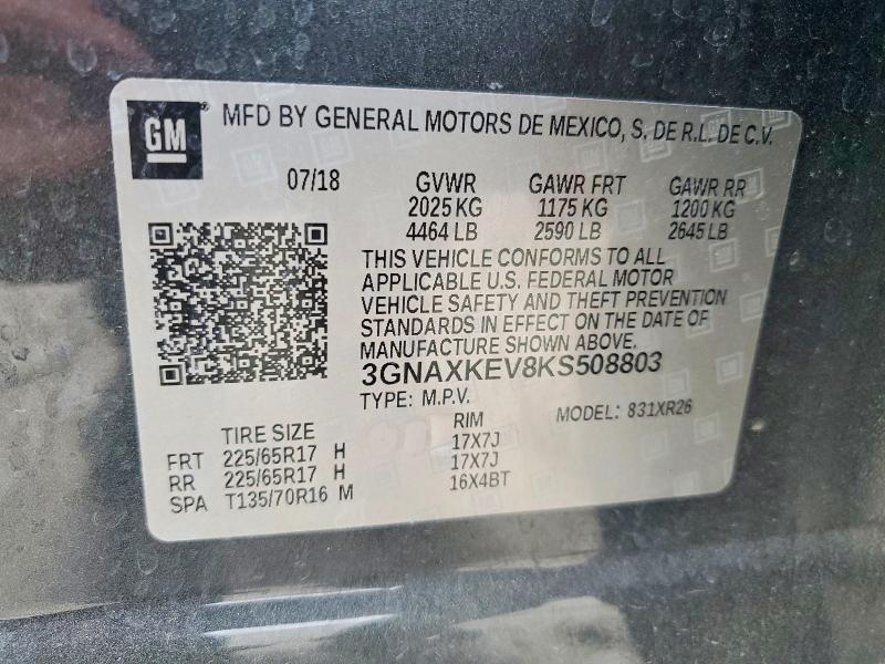 Продажа на аукционе авто 2019 Chevrolet Equinox, vin: 3GNAXKEV8KS508803, номер лота: 54485876