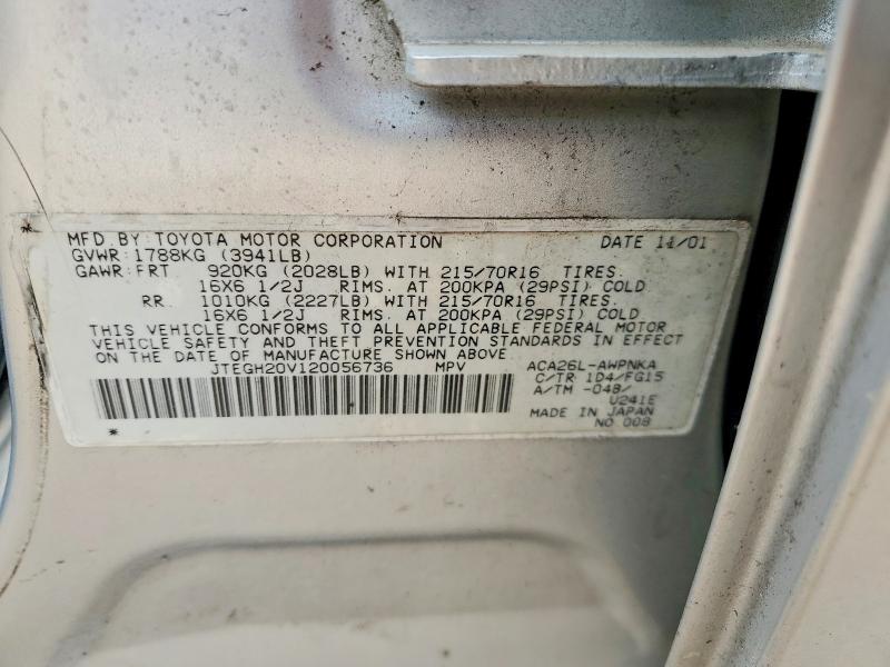 Aukcja sprzedaży 2002 Toyota Rav4, vin: JTEGH20V120056736, numer aukcji: 53425256