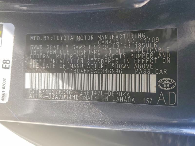 Продажа на аукционе авто 2010 Toyota Corolla, vin: 2T1BU4EE6AC316986, номер лота: 54348676