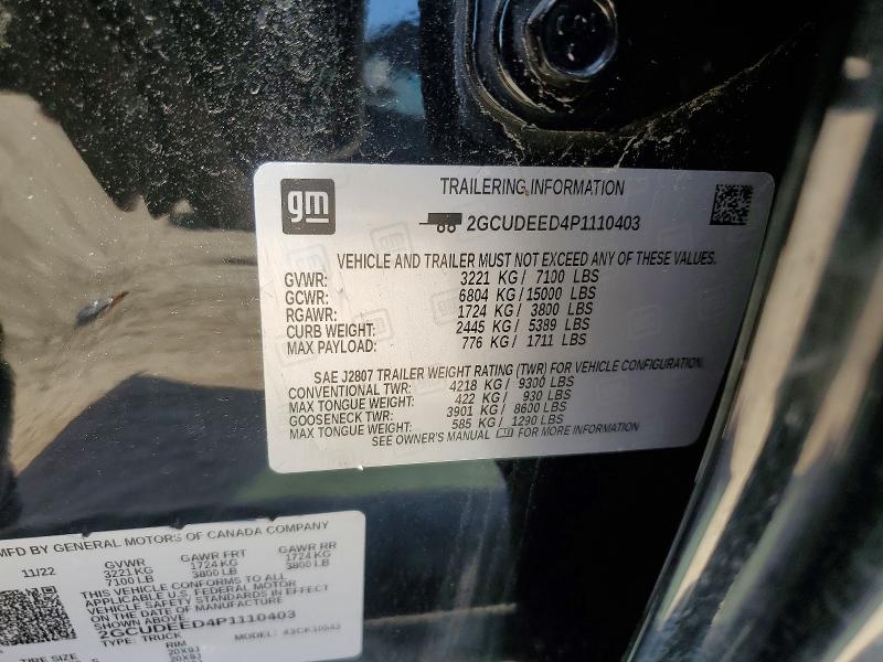 2023 Chevrolet Silverado მანქანა იყიდება აუქციონზე, vin: 2GCUDEED4P1110403, აუქციონის ნომერი: 53238936