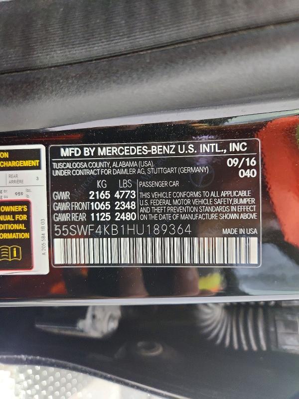 Продажа на аукционе авто 2017 Mercedes-benz C, vin: 55SWF4KB1HU189364, номер лота: 54834856
