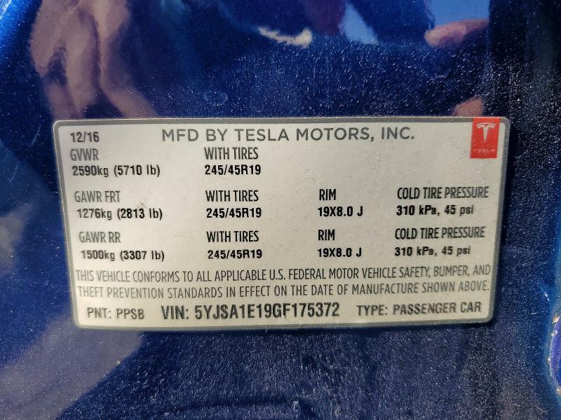Aukcja sprzedaży 2016 Tesla Model S, vin: 5YJSA1E19GF175372, numer aukcji: 53759316