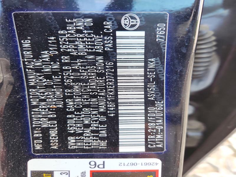 Продаж на аукціоні авто 2014 Toyota Camry, vin: 4T4BF1FKXER377216, номер лоту: 53709646