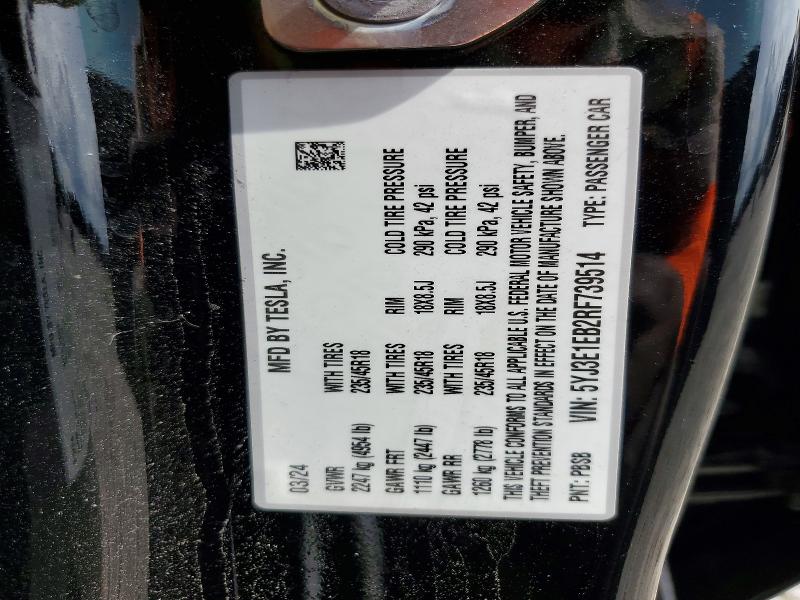Aukcja sprzedaży 2024 Tesla Model 3, vin: 5YJ3E1EB2RF739514, numer aukcji: 52200576