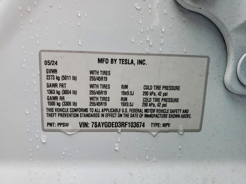 Aukcja sprzedaży 2024 Tesla Model Y, vin: 7SAYGDED3RF103674, numer aukcji: 51522946