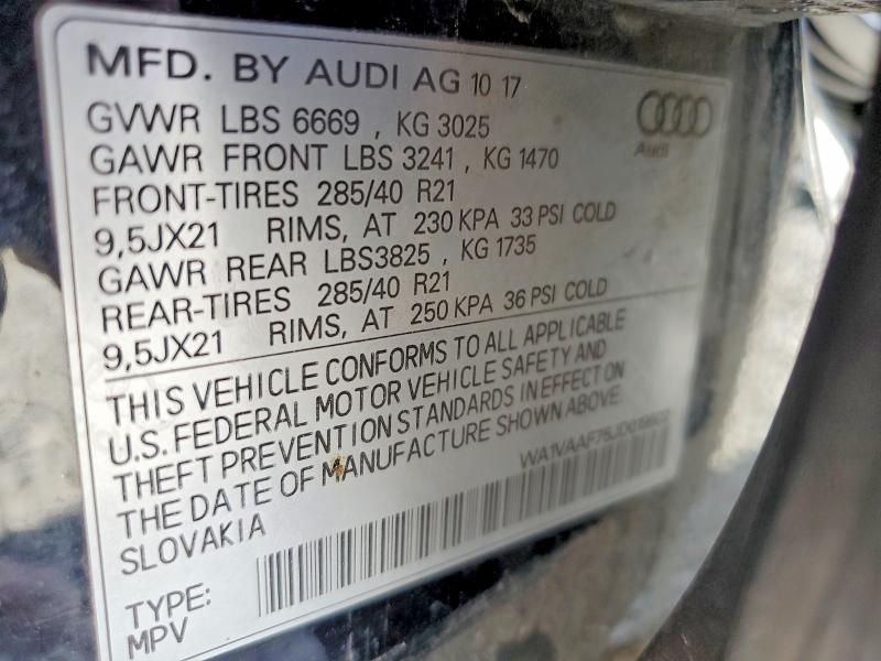 54754486 :رقم المزاد ، WA1VAAF75JD019502 vin ، 2018 Audi Q7 مزاد بيع