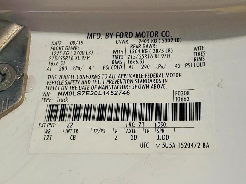 2020 Ford Transit Connect მანქანა იყიდება აუქციონზე, vin: NM0LS7E20L1452746, აუქციონის ნომერი: 55471556