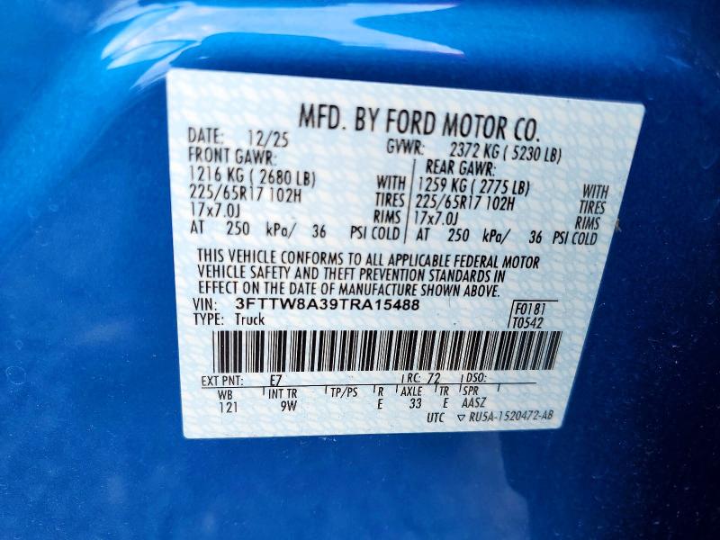 52543906 :رقم المزاد ، 3FTTW8A39TRA15488 vin ، 2026 Ford Maverick مزاد بيع