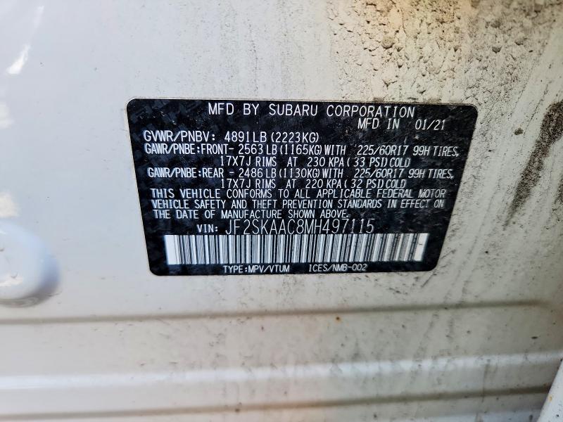 Продажа на аукционе авто 2021 Subaru Forester, vin: JF2SKAAC8MH497115, номер лота: 55032796