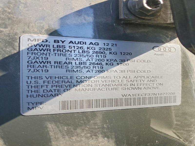 54894126 :رقم المزاد ، WA1EECF37N1072206 vin ، 2022 Audi Q3 مزاد بيع