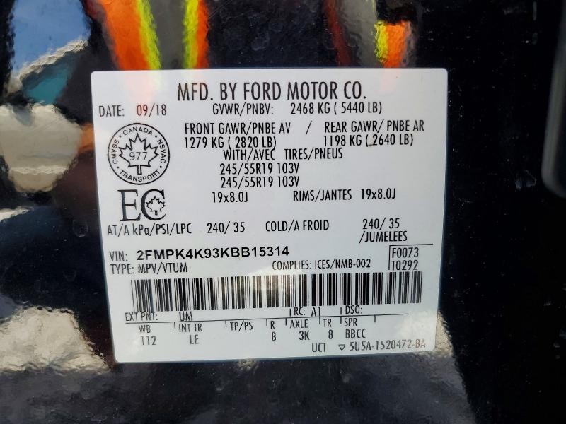 Продаж на аукціоні авто 2019 Ford Edge, vin: 2FMPK4K93KBB15314, номер лоту: 55442136
