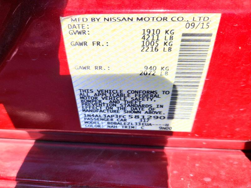 Продаж на аукціоні авто 2015 Nissan Altima, vin: 1N4AL3AP3FC581290, номер лоту: 53784126