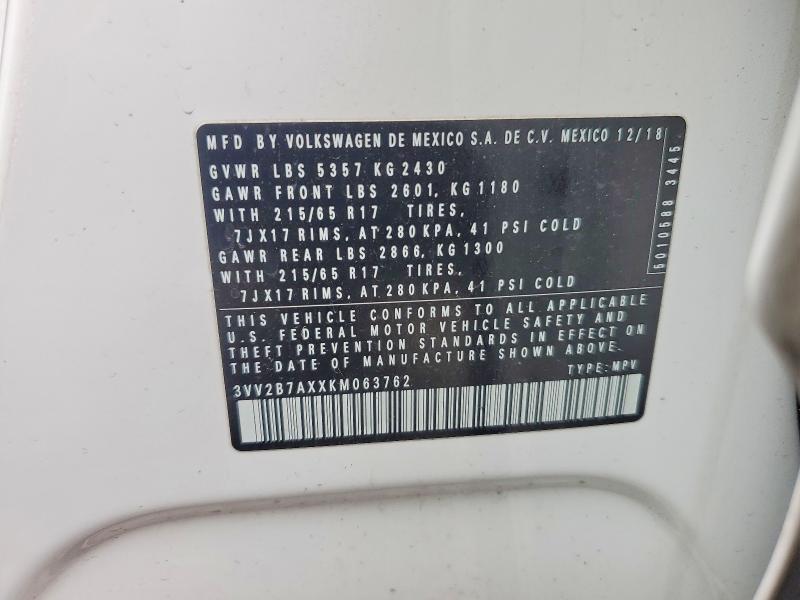 Продажа на аукционе авто 2019 Volkswagen Tiguan, vin: 3VV2B7AXXKM063762, номер лота: 53038356