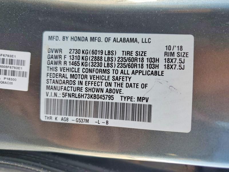 Продажа на аукционе авто 2019 Honda Odyssey, vin: 5FNRL6H73KB045795, номер лота: 52078646