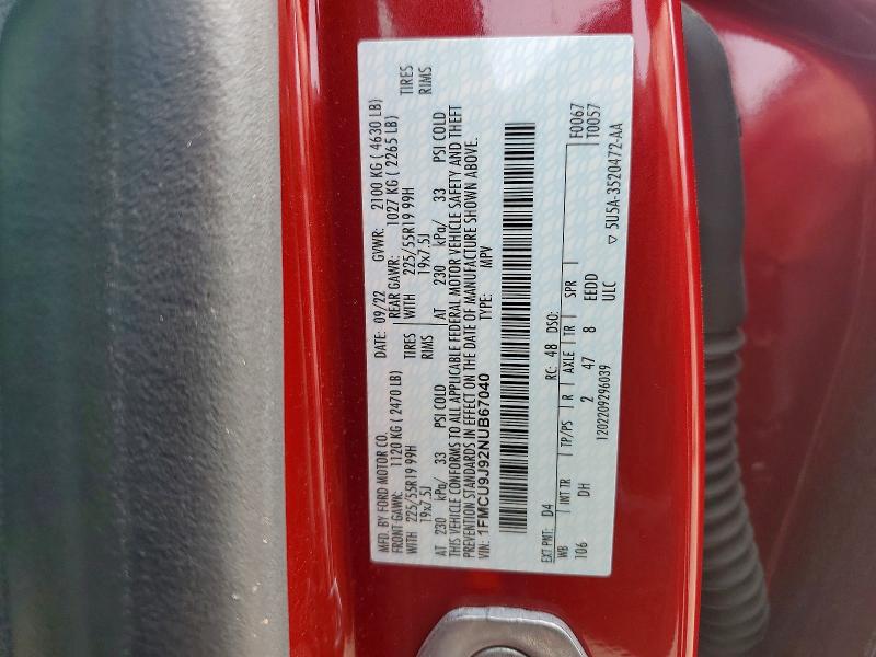 Продажа на аукционе авто 2022 Ford Escape, vin: 1FMCU9J92NUB67040, номер лота: 54953806