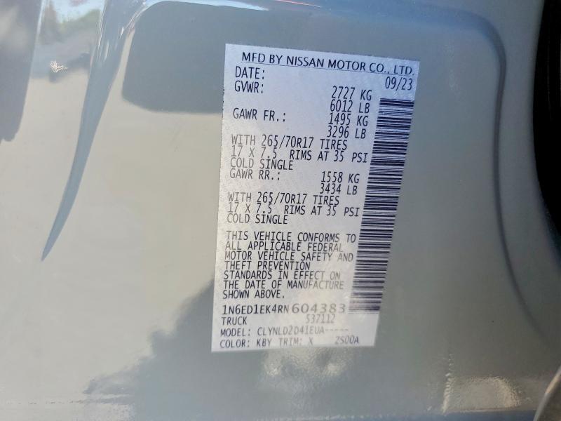 Продажа на аукционе авто 2024 Nissan Frontier, vin: 1N6ED1EK4RN604383, номер лота: 53119866