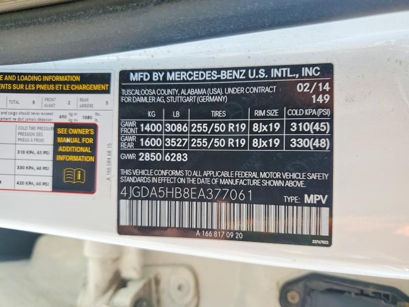 Aukcja sprzedaży 2014 Mercedes-benz Ml, vin: 4JGDA5HB8EA377061, numer aukcji: 52258246