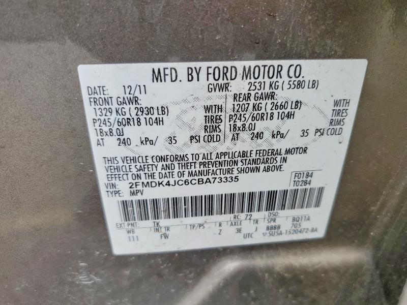 Aukcja sprzedaży 2012 Ford Edge, vin: 2FMDK4JC6CBA73335, numer aukcji: 54341156