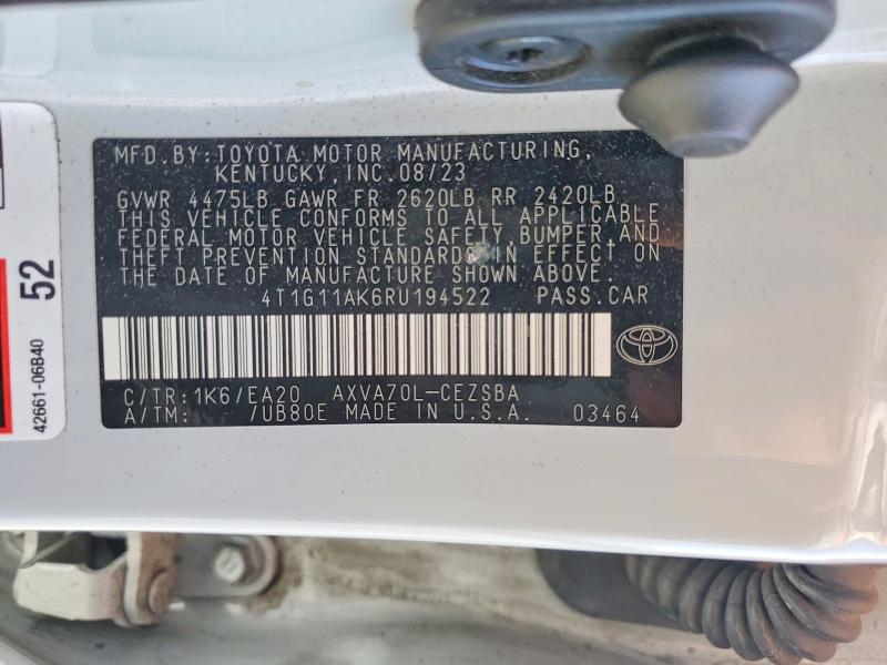Aukcja sprzedaży 2024 Toyota Camry, vin: 4T1G11AK6RU194522, numer aukcji: 53230476