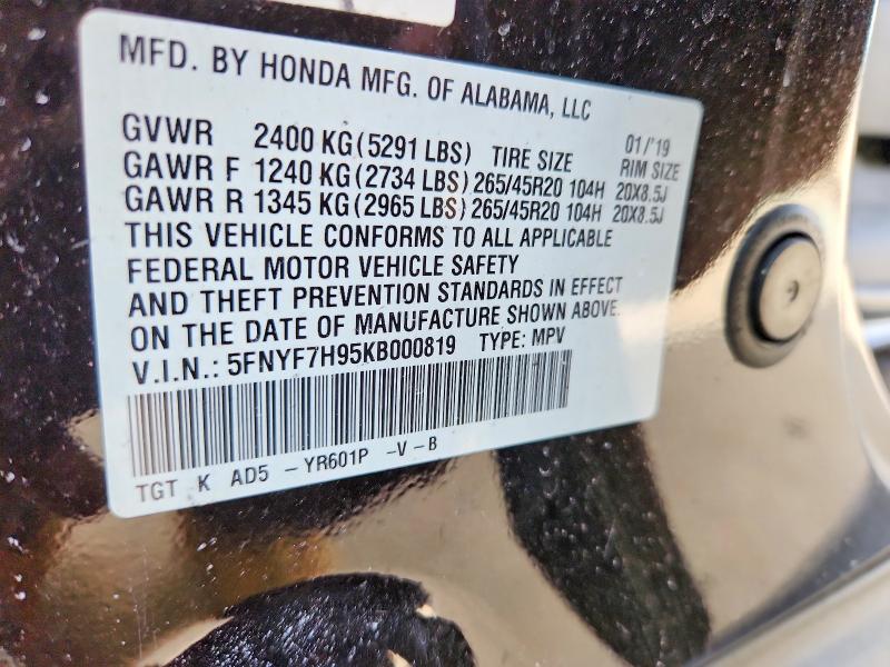 Aukcja sprzedaży 2019 Honda Passport, vin: 5FNYF7H95KB000819, numer aukcji: 50613356