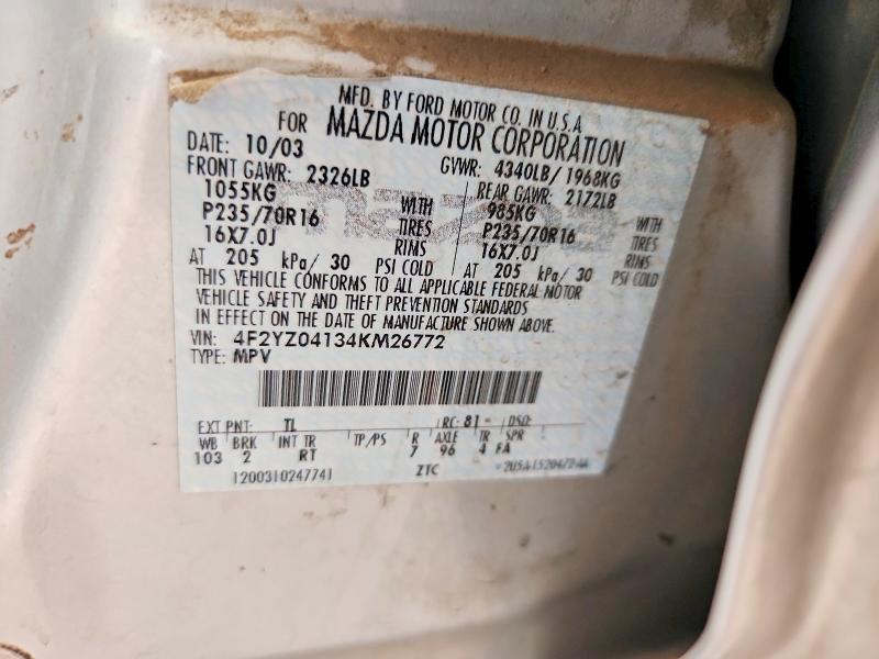 Продаж на аукціоні авто 2004 Mazda Tribute, vin: 4F2YZ04134KM26772, номер лоту: 54990516