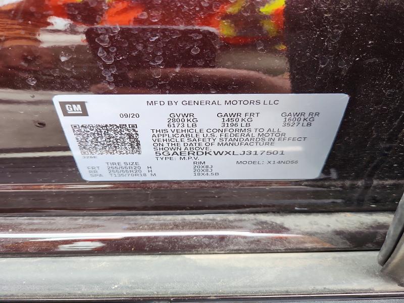 54251306 :رقم المزاد ، 5GAERDKWXLJ317501 vin ، 2020 Buick Enclave مزاد بيع