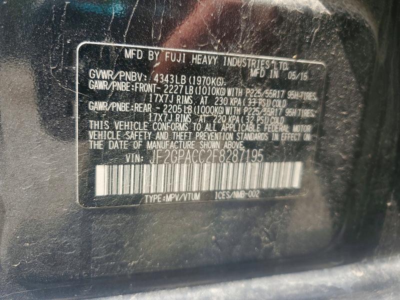 2015 Subaru Xv Crosstrek მანქანა იყიდება აუქციონზე, vin: JF2GPACC2F8287195, აუქციონის ნომერი: 52649716