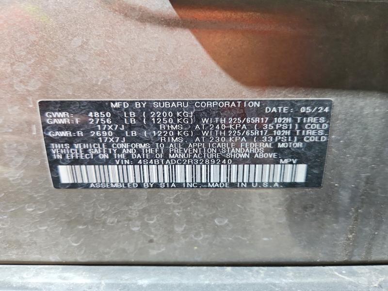 Aukcja sprzedaży 2024 Subaru Outback, vin: 4S4BTADC2R3289240, numer aukcji: 52847946