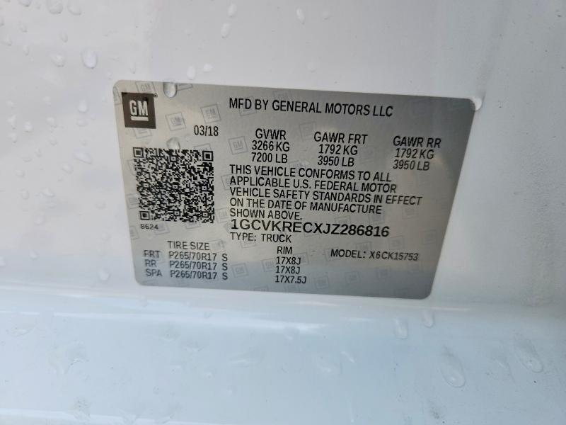 Продаж на аукціоні авто 2018 Chevrolet Silverado, vin: 1GCVKRECXJZ286816, номер лоту: 54338876