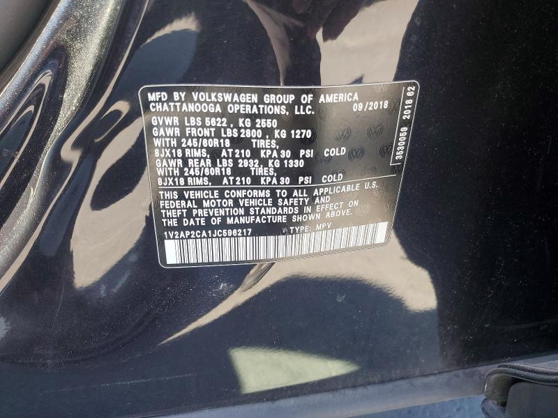 2018 Volkswagen Atlas მანქანა იყიდება აუქციონზე, vin: 1V2AP2CA1JC596217, აუქციონის ნომერი: 52817176