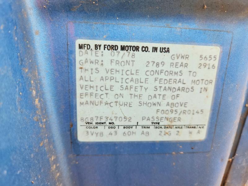 Продаж на аукціоні авто 1978 Ford Thunderbird, vin: 8G87F347052, номер лоту: 51907706