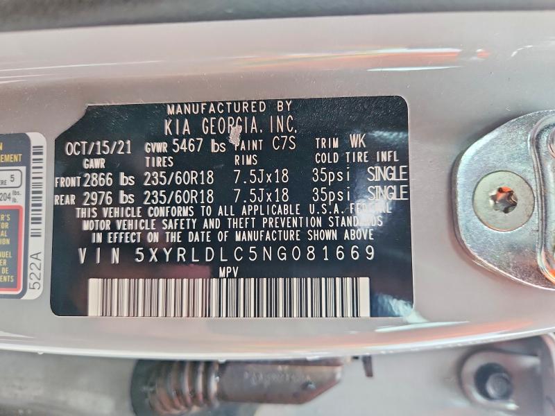 Продажа на аукционе авто 2022 Kia Sorento, vin: 5XYRLDLC5NG081669, номер лота: 54710986