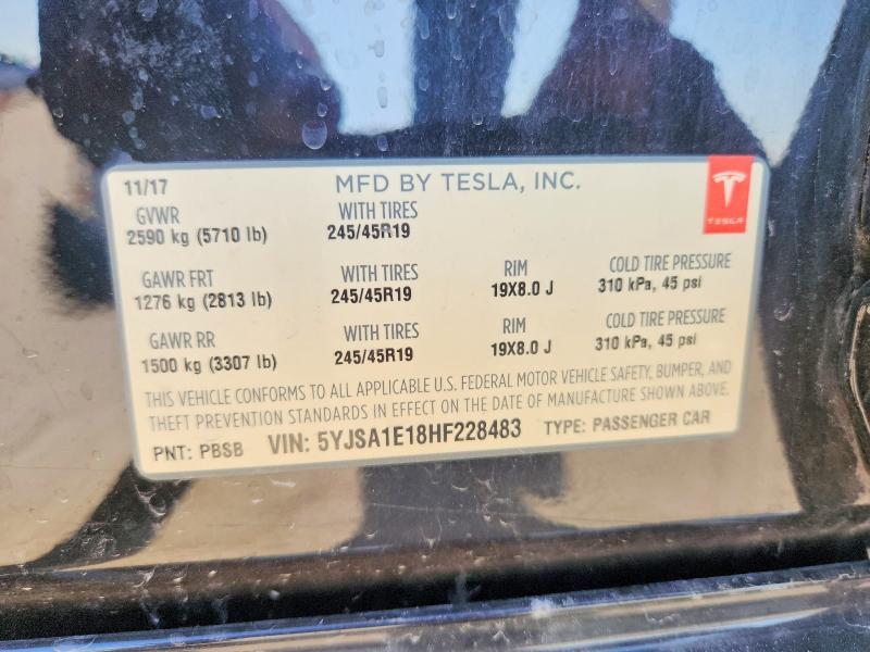 Продаж на аукціоні авто 2017 Tesla Model S, vin: 5YJSA1E18HF228483, номер лоту: 54986296