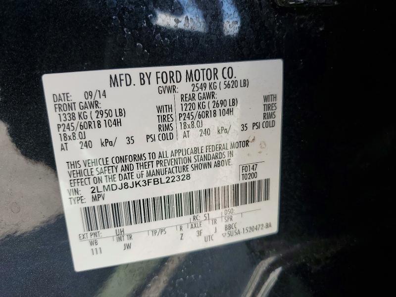 55244506 :رقم المزاد ، 2LMDJ8JK3FBL22328 vin ، 2015 Lincoln Mkx مزاد بيع