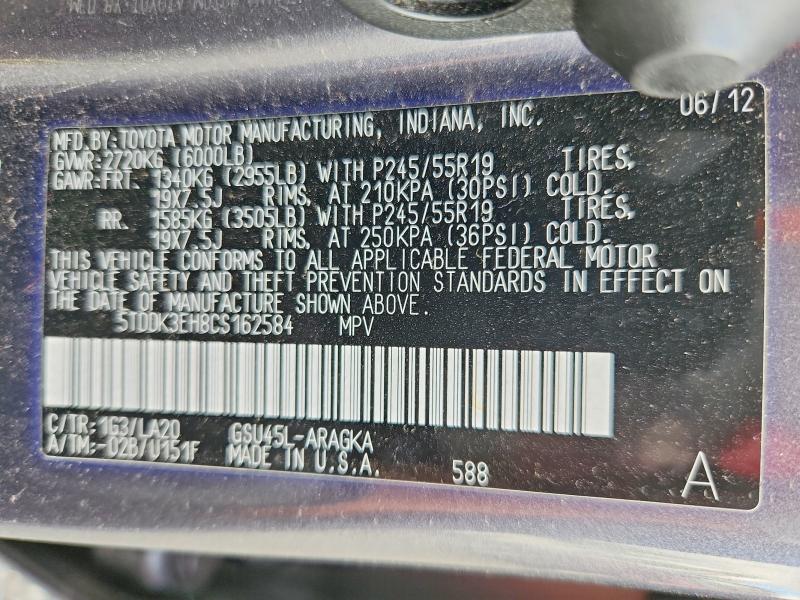 Продаж на аукціоні авто 2012 Toyota Highlander, vin: 5TDDK3EH8CS162584, номер лоту: 54877956