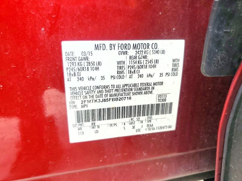 52730836 :رقم المزاد ، 2FMTK3J85FBB20716 vin ، 2015 Ford Edge مزاد بيع