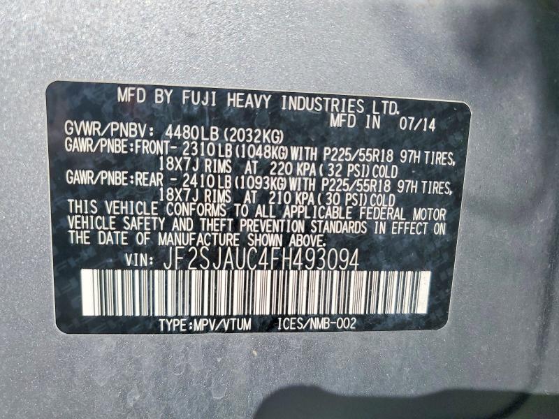 Продажа на аукционе авто 2015 Subaru Forester, vin: JF2SJAUC4FH493094, номер лота: 55430306