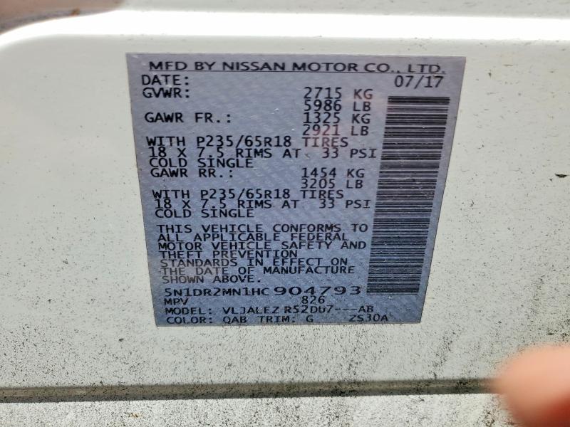 Продаж на аукціоні авто 2017 Nissan Pathfinder, vin: 5N1DR2MN1HC904793, номер лоту: 51799916
