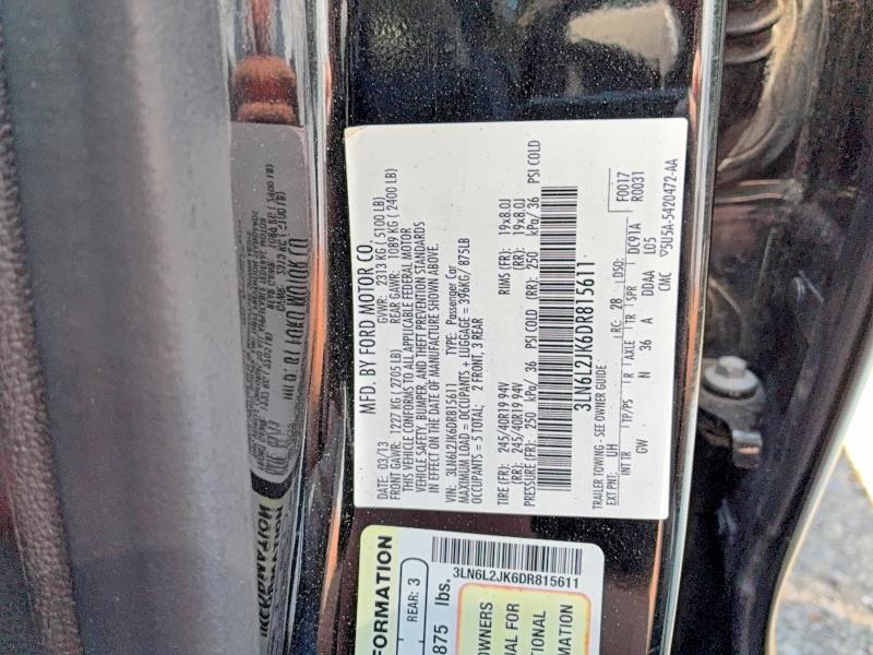 55418636 :رقم المزاد ، 3LN6L2JK6DR815611 vin ، 2013 Lincoln Mkz مزاد بيع