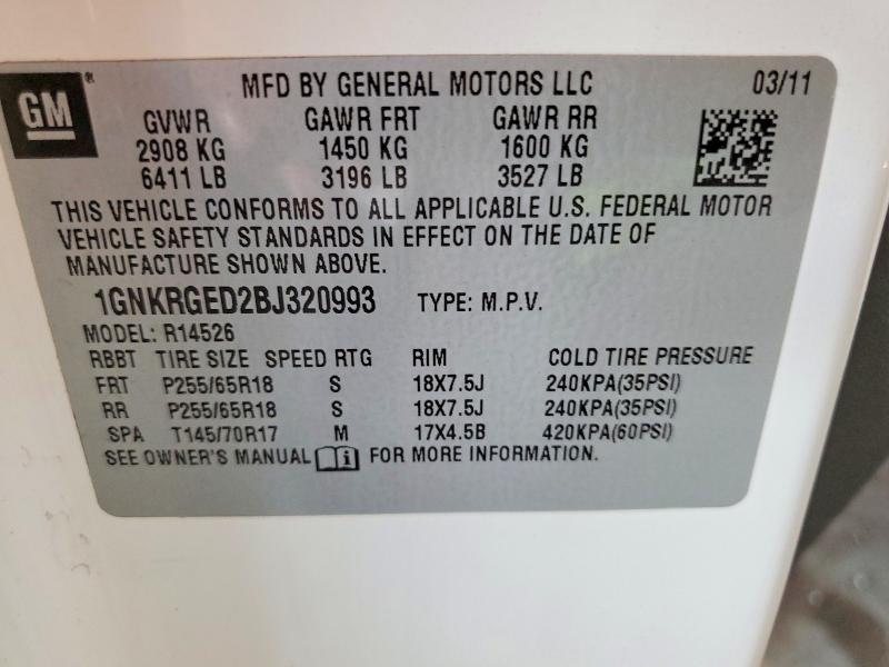 Продаж на аукціоні авто 2011 Chevrolet Traverse, vin: 1GNKRGED2BJ320993, номер лоту: 53135046